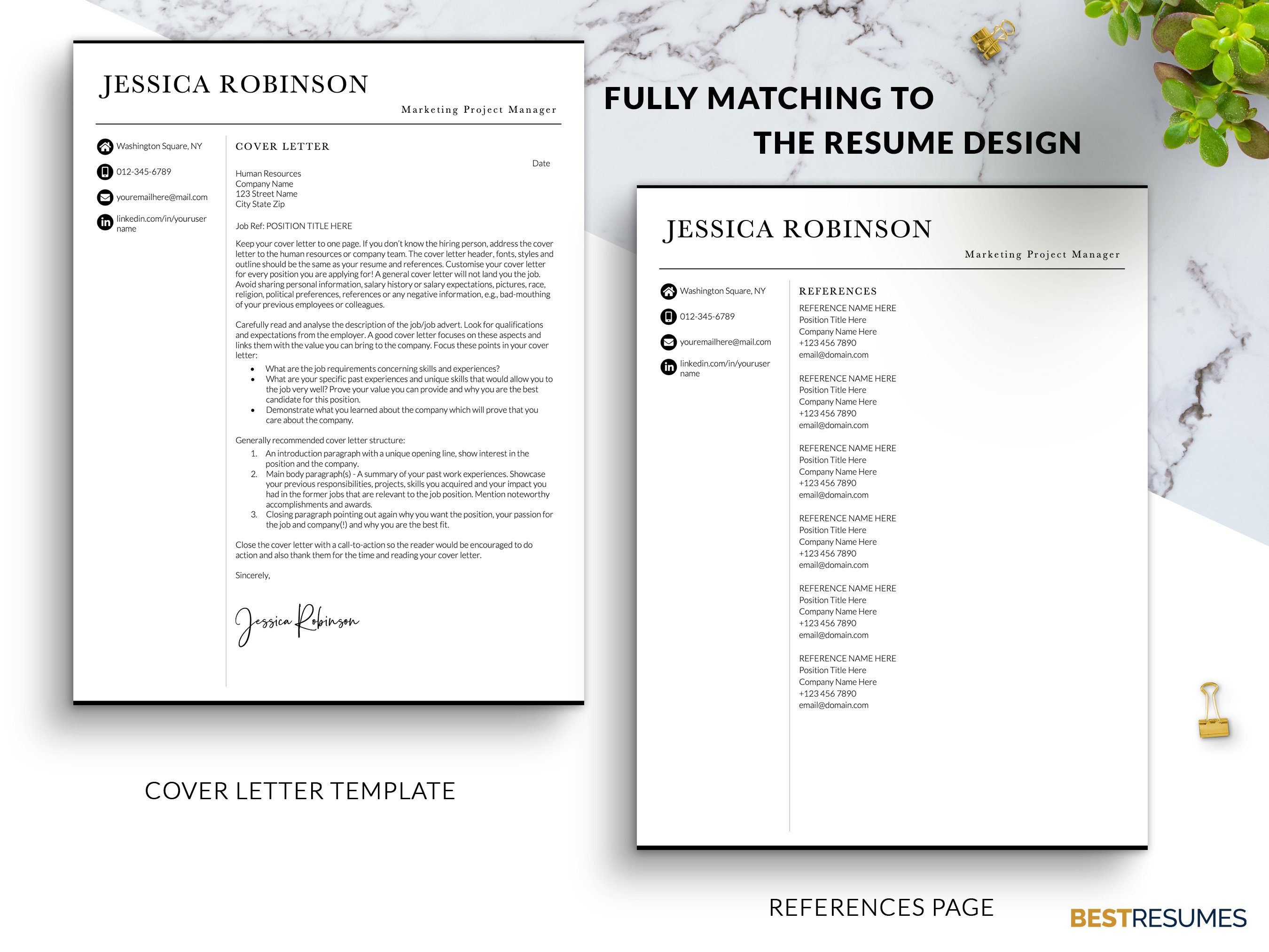 marketing project manager cv resume template cover letter references jessica robinson 529