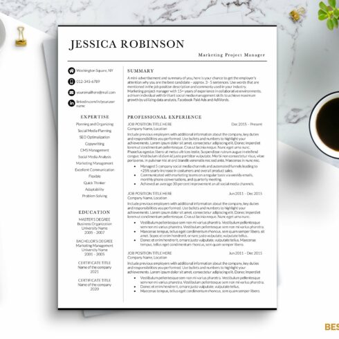 Marketing Manager Resume CV Template cover image.