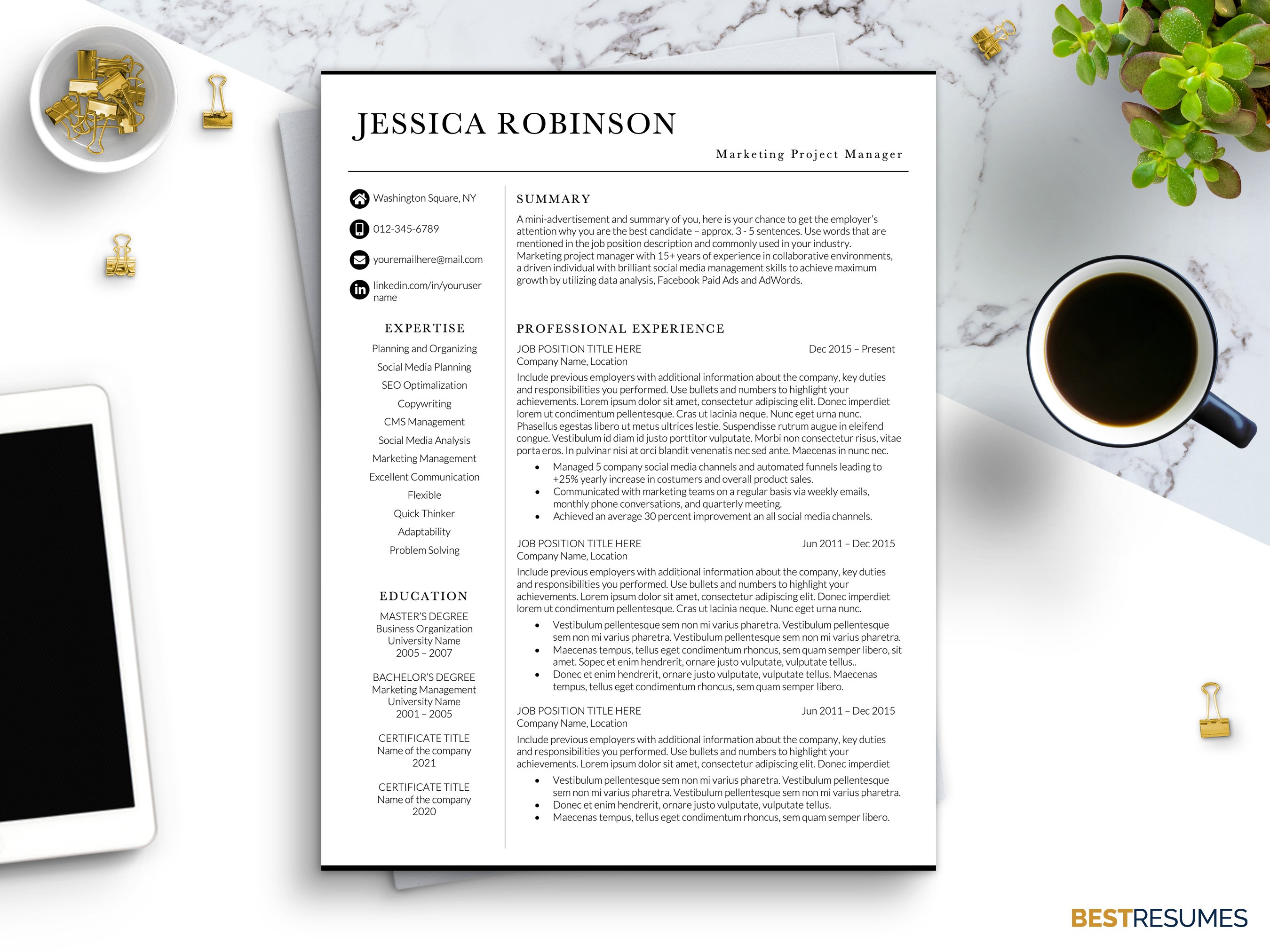 Marketing Manager Resume CV Template cover image.