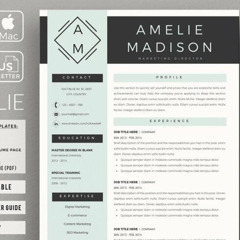 Marketing Resume CV for Word & Pages cover image.