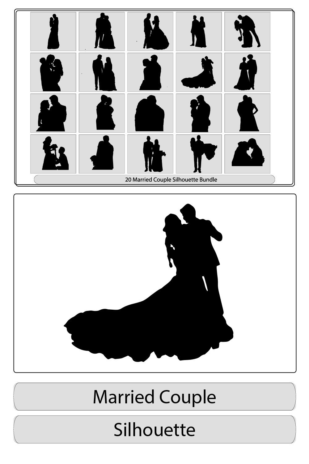 Couple silhouette vector,set of wedding silhouetteswedding couples in silhouette bride and groom pinterest preview image.