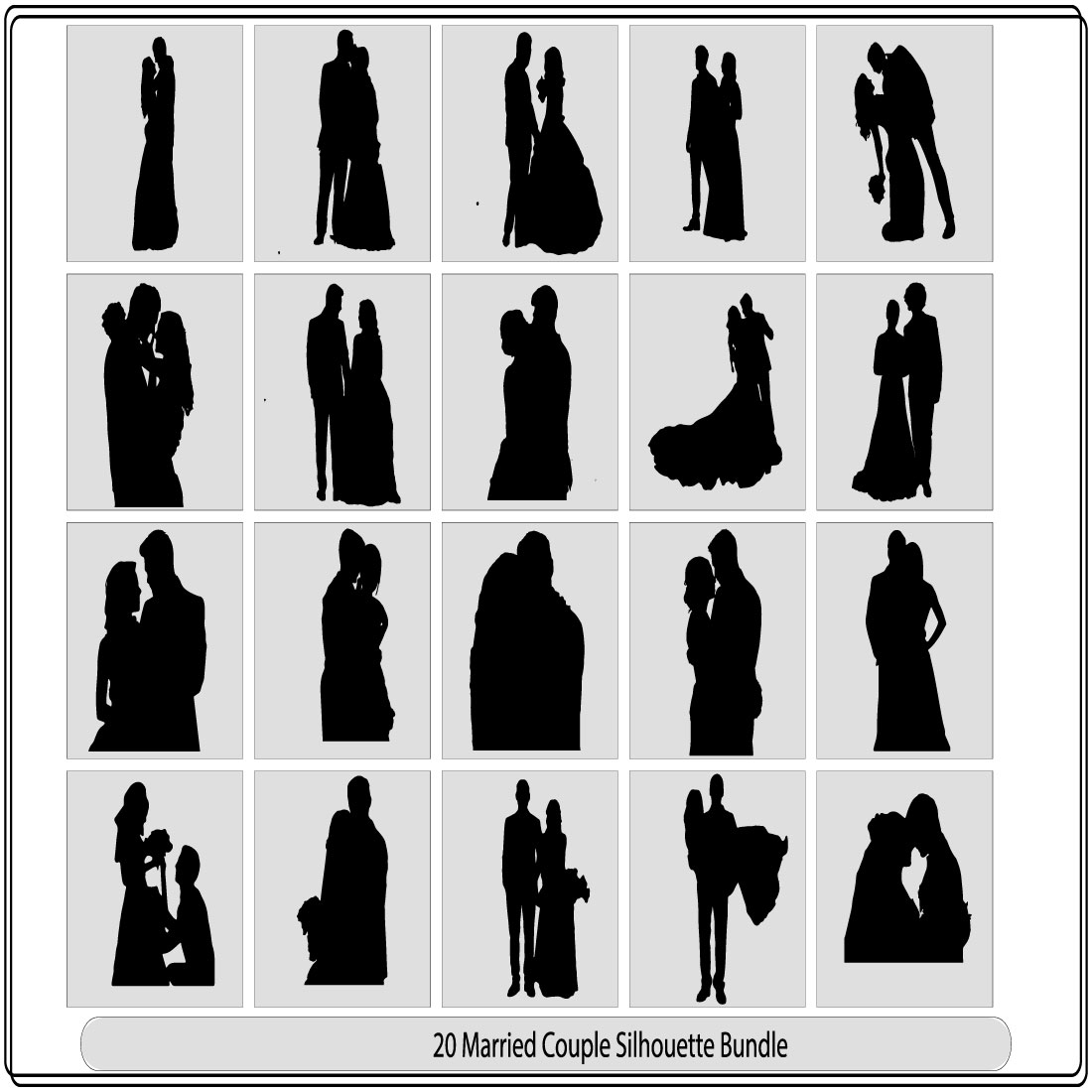Couple silhouette vector,set of wedding silhouetteswedding couples in silhouette bride and groom preview image.