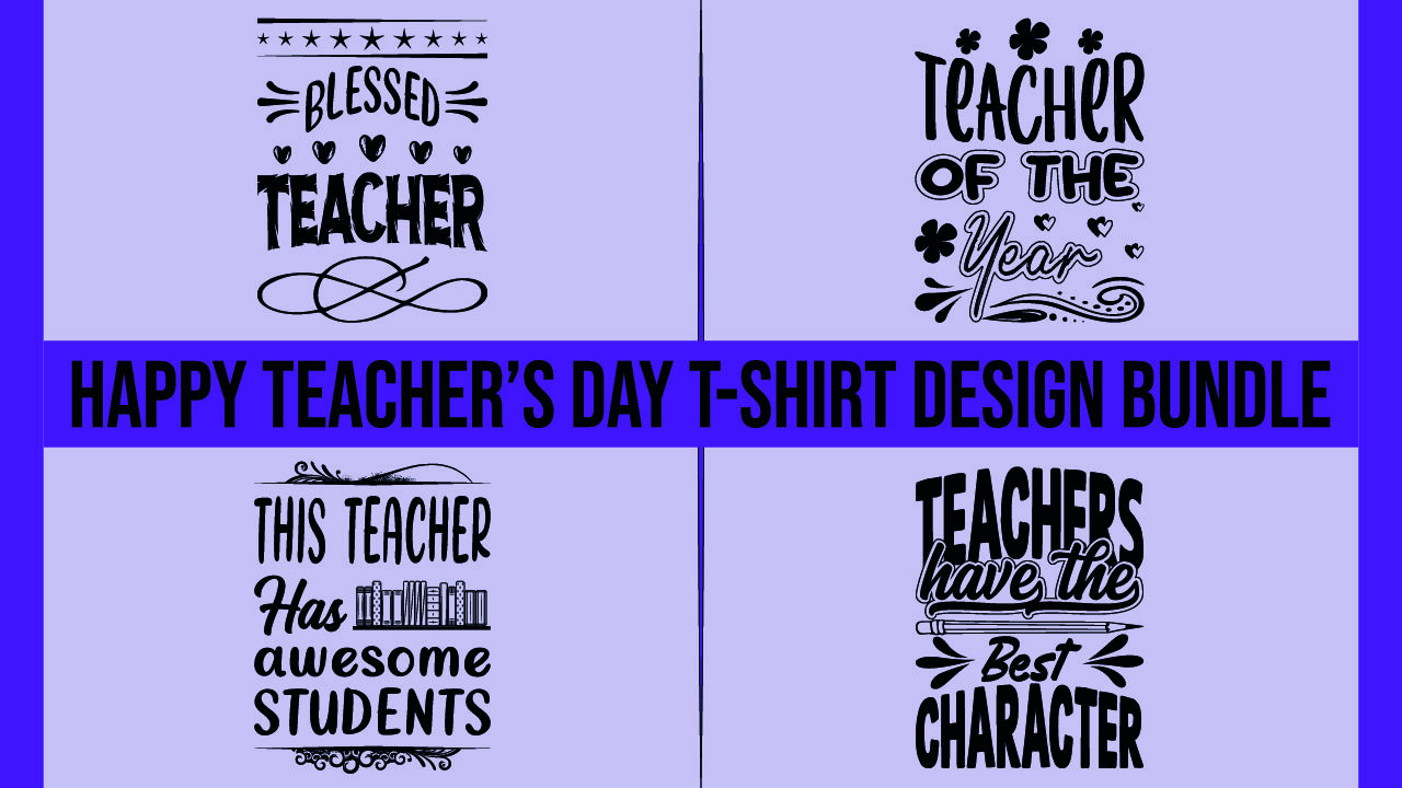 Set of four handwritten teacher's day - t - shirt designs.