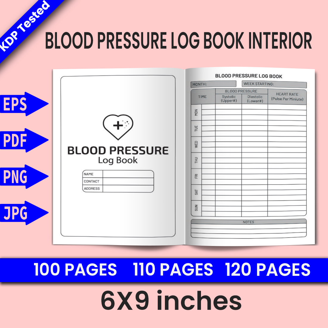 Blood pressure Log Book - KDP Interior cover image.