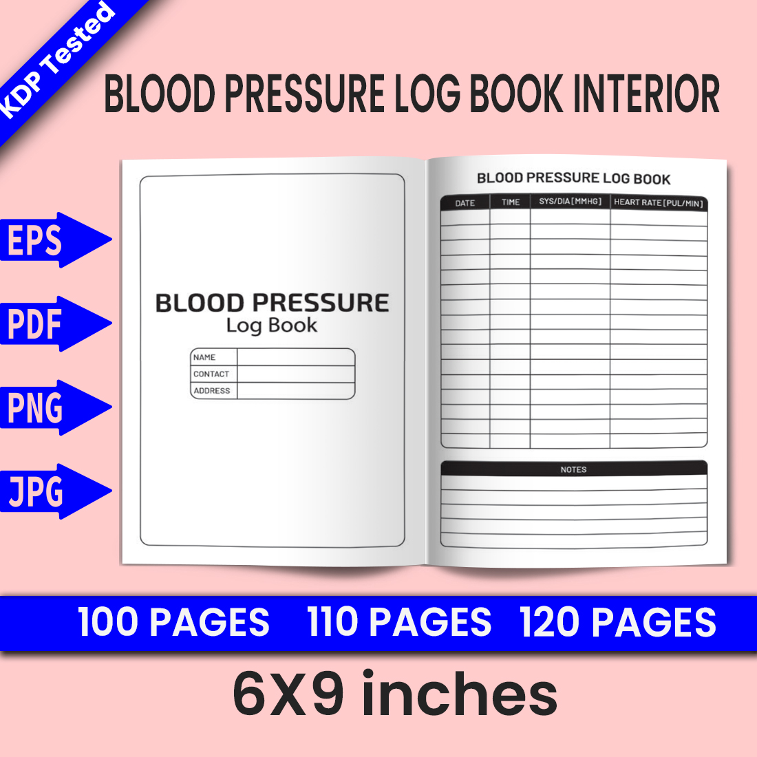 Blood pressure Log Book - KDP Interior cover image.