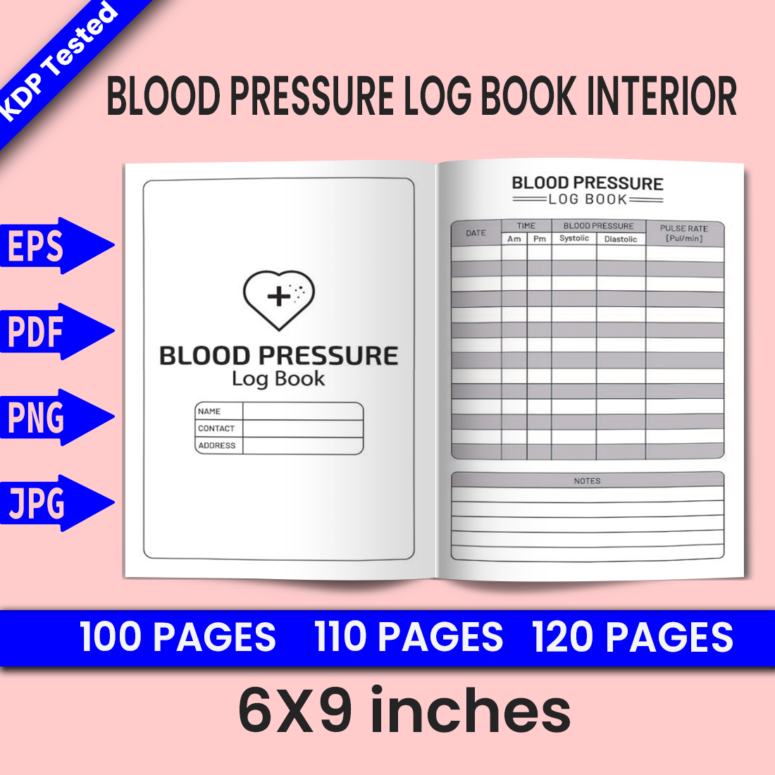 Blood pressure Log Book - KDP Interior cover image.