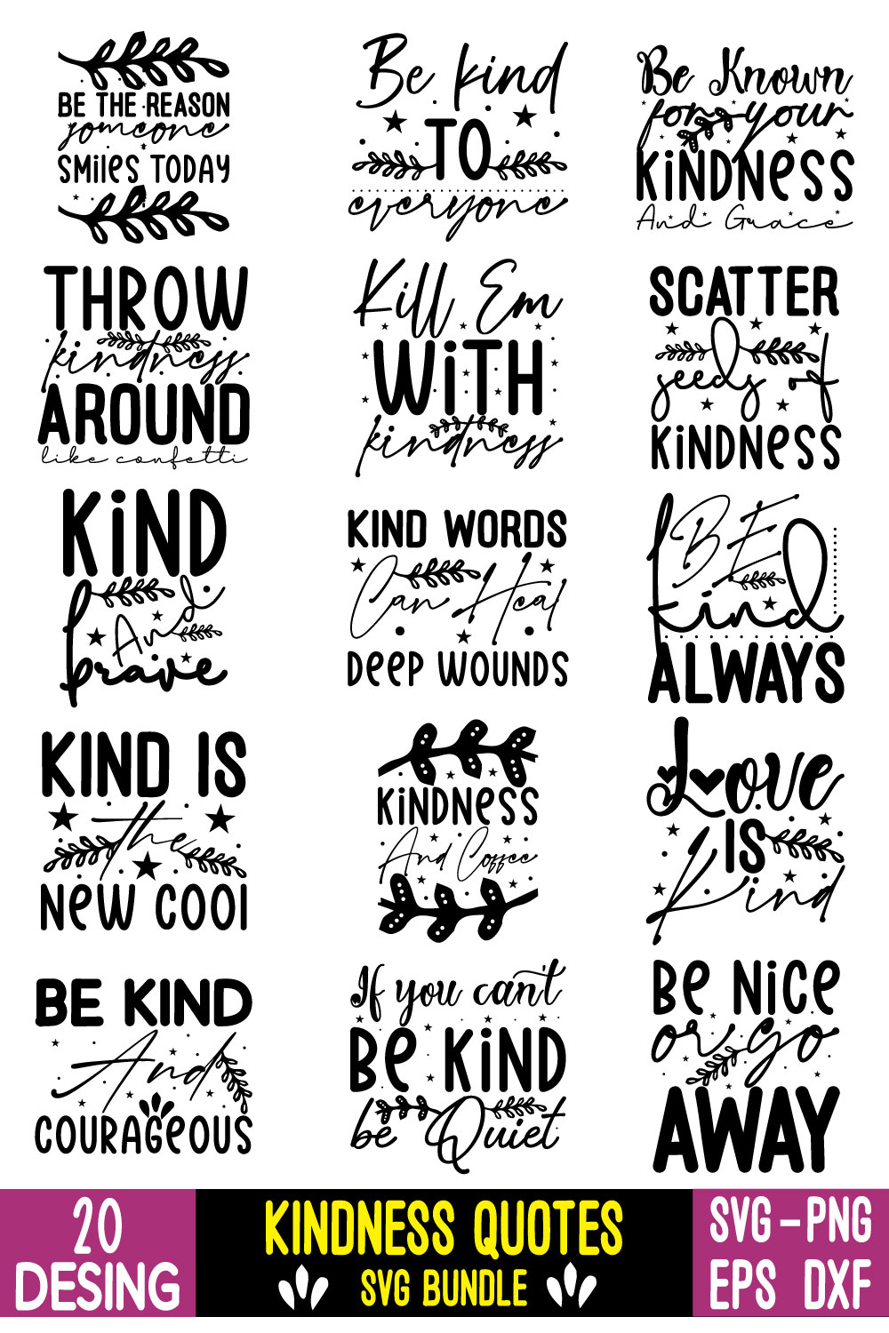 Kindness Quotes Svg Bundle pinterest preview image.
