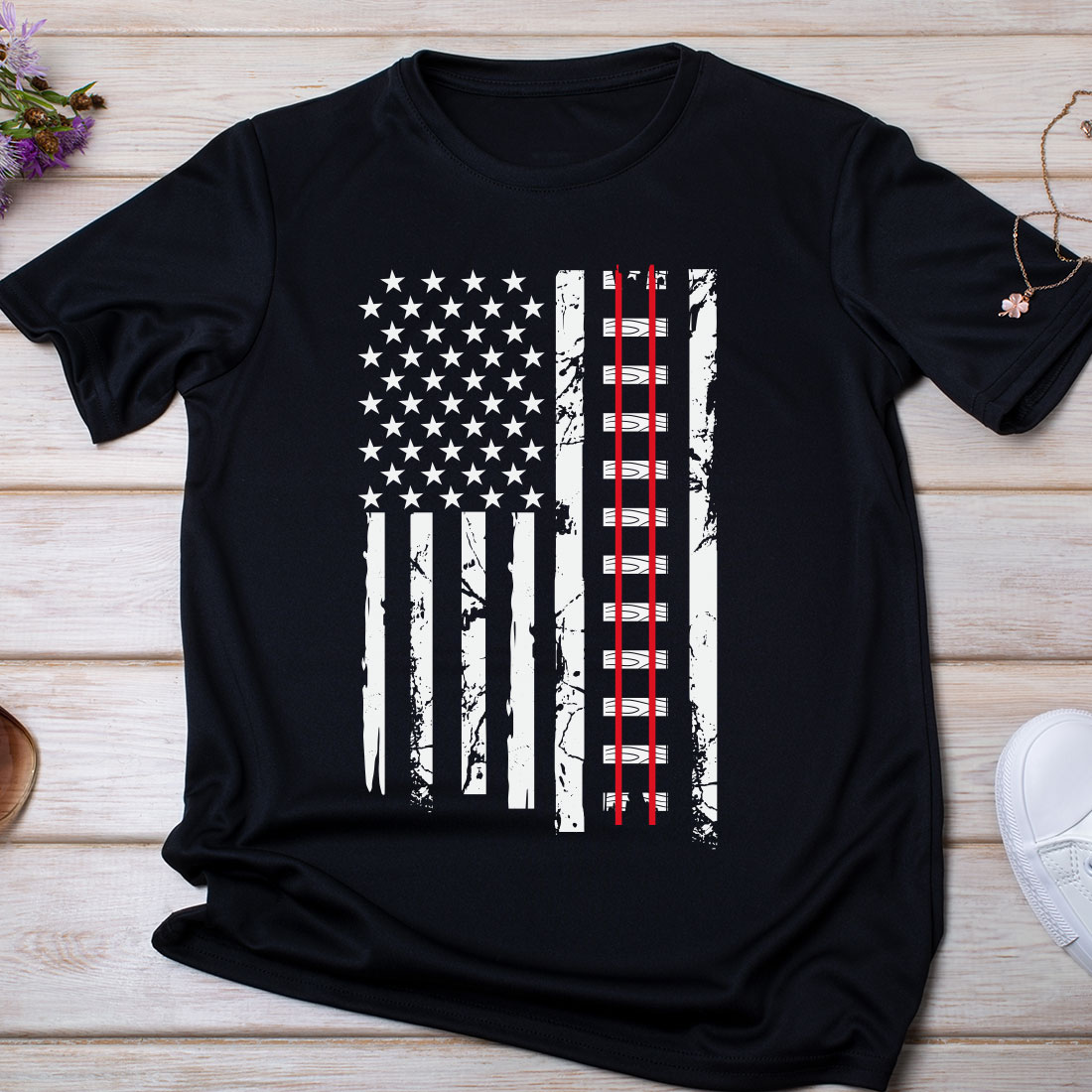 Train American Flag USA Conductor Railroad Tracks T-shirt Design preview image.