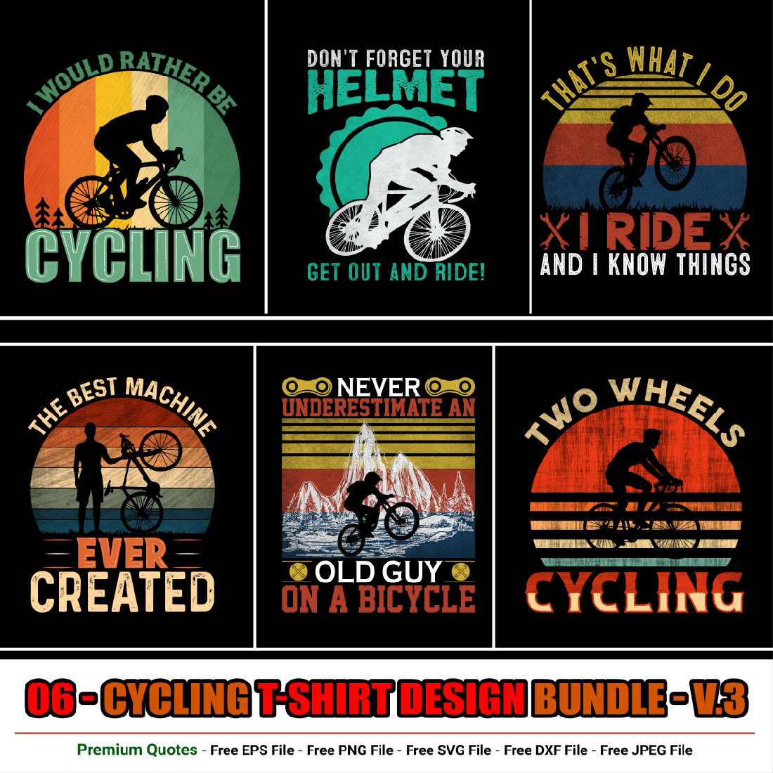 Cycling t-shirt design bundle preview image.