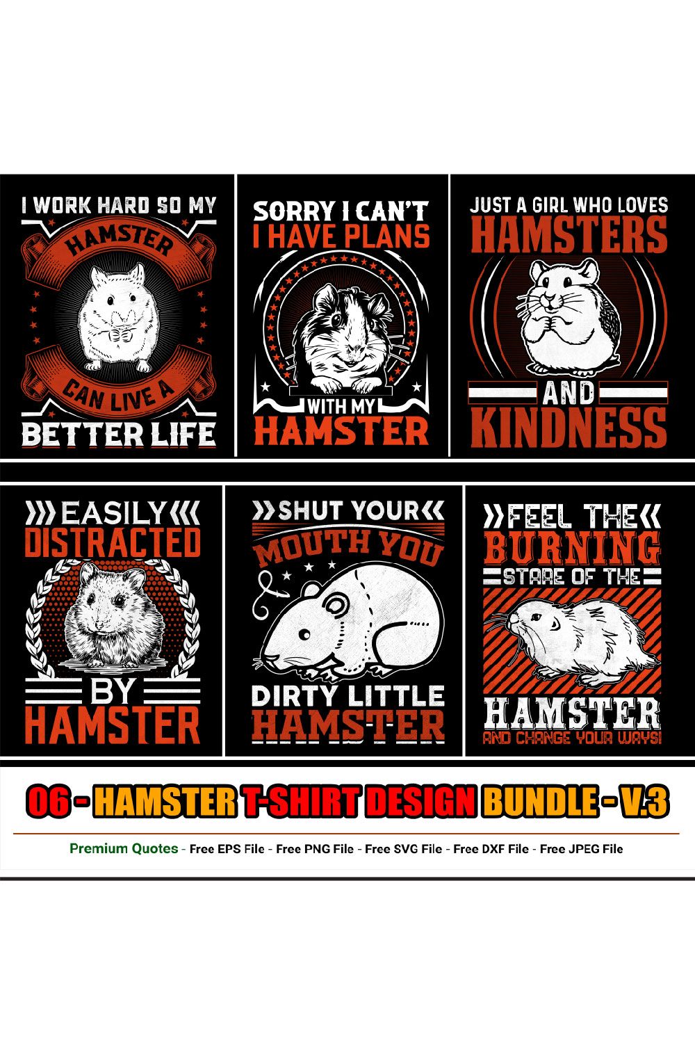 Hamster t-shirt design bundle pinterest preview image.