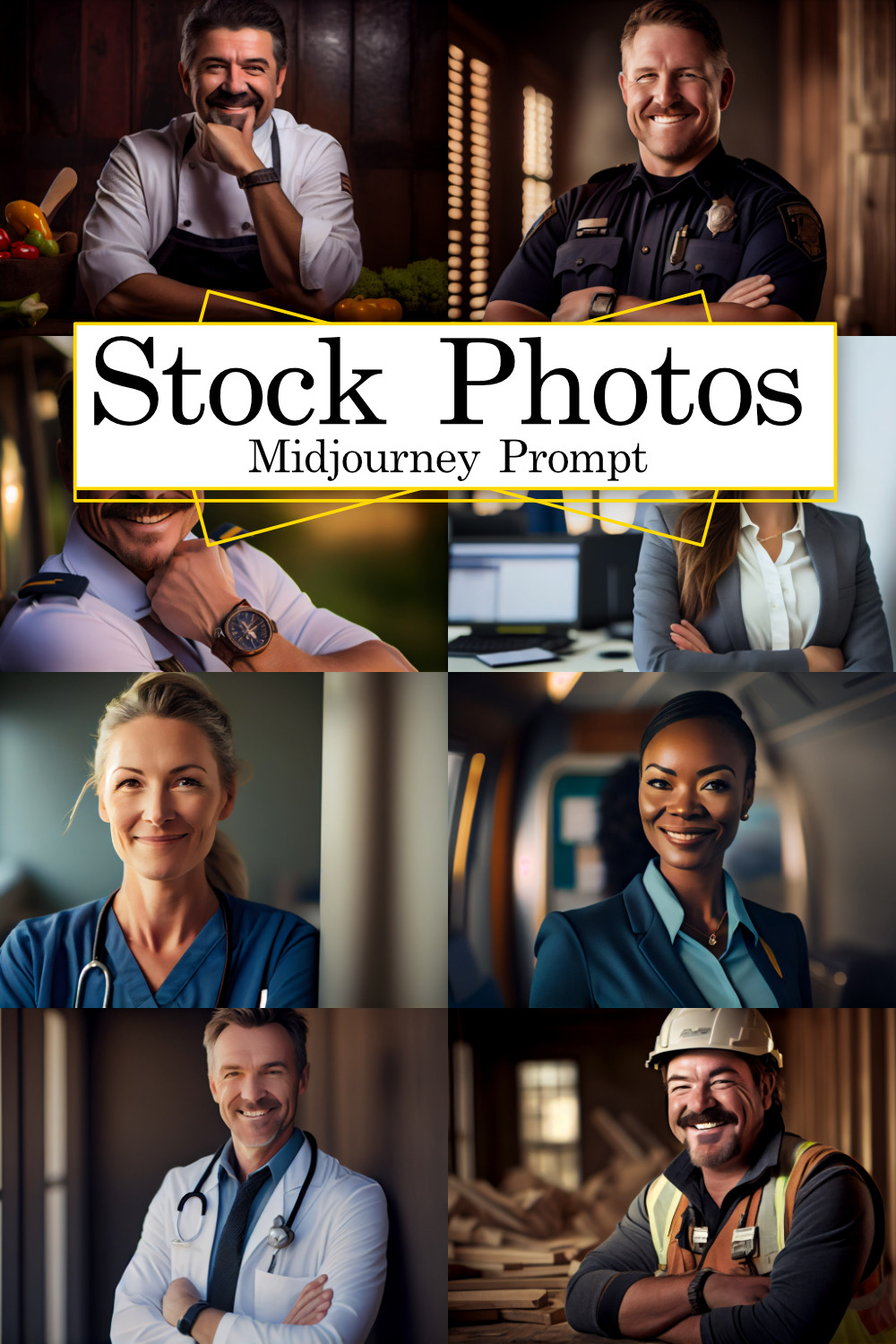 Engaging Stock Photos of Professionals Midjourney Prompt pinterest preview image.