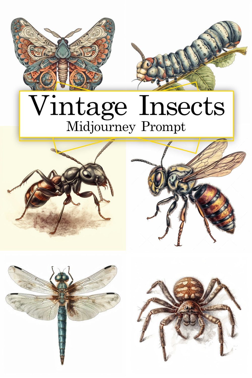 Realistic Vintage Insect Cliparts Midjourney Prompt pinterest preview image.