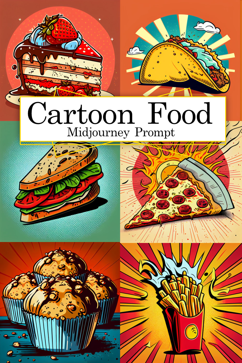 Cartoon Comic Style Food Midjourney Prompt pinterest preview image.