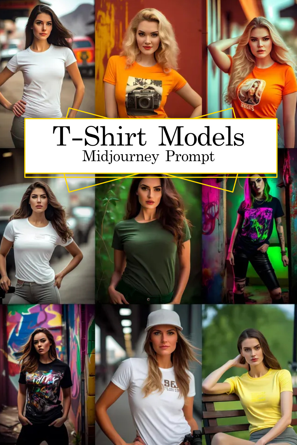 Female T-shirt Model Mockups Midjourney Prompt pinterest preview image.