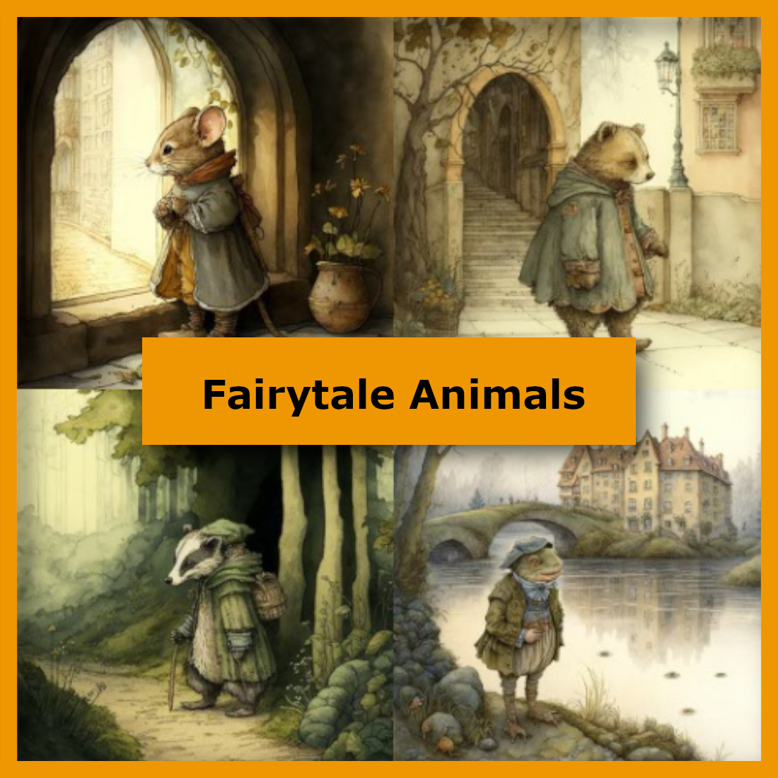 Fairytale animal watercolor illustrations preview image.