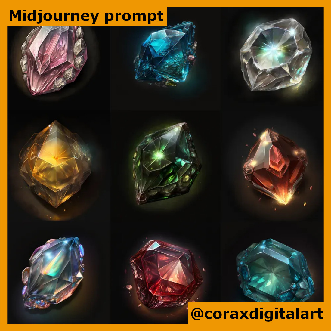 Fantasy Gem Game Assets prompt for Midjourney cover image.