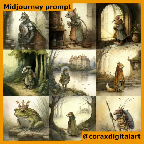 Fairytale Animal Book Illustrations prompt for Midjourney cover image.