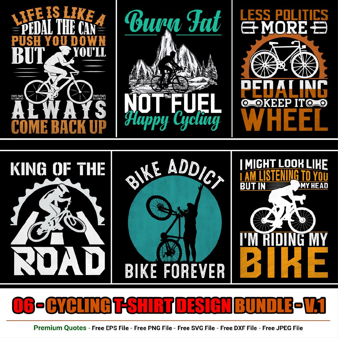 Cycling t-shirt design bundle preview image.