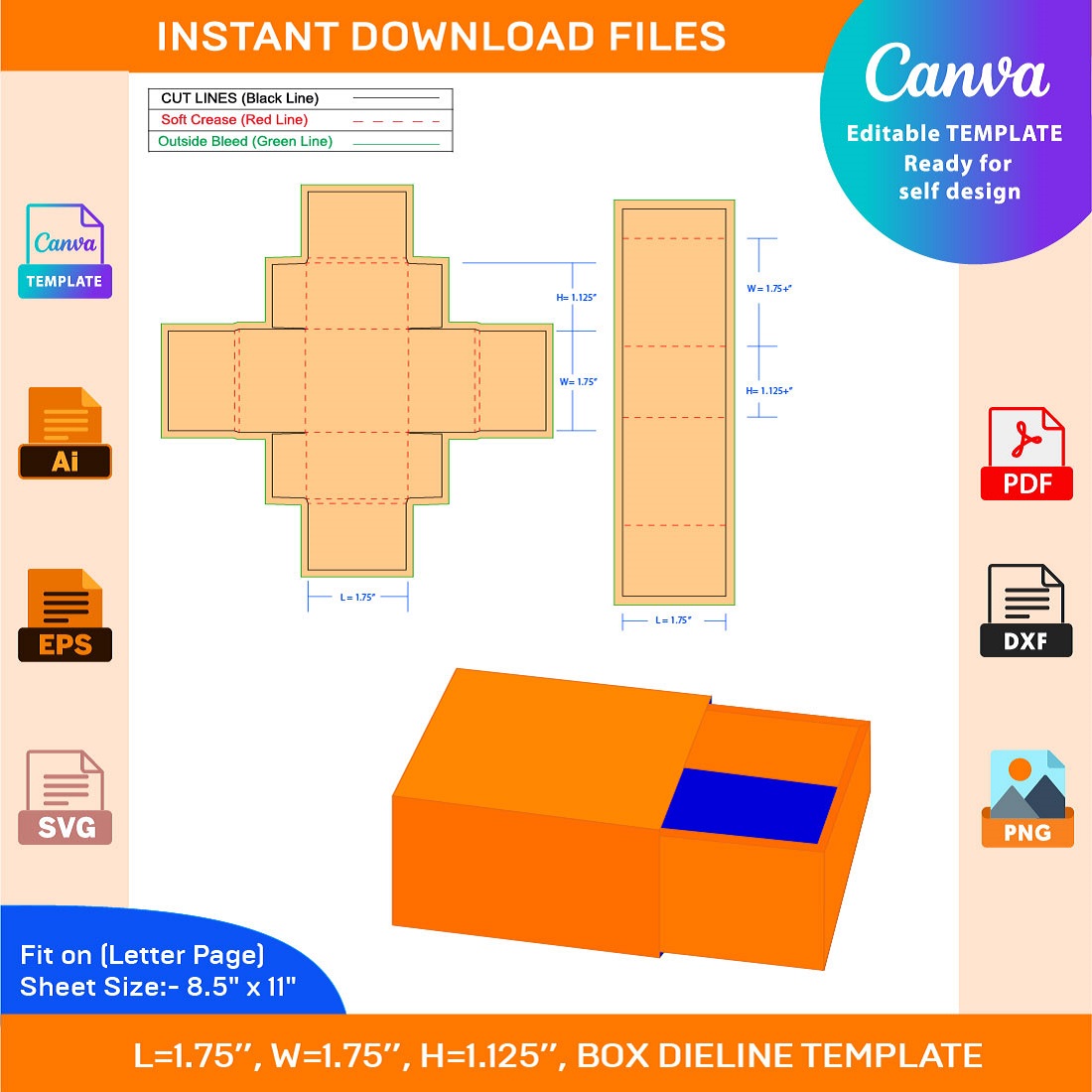 Match Box Carfts, Dieline Template, SVG, EPS, PDF, DXF, Ai, PNG, JPEG cover image.