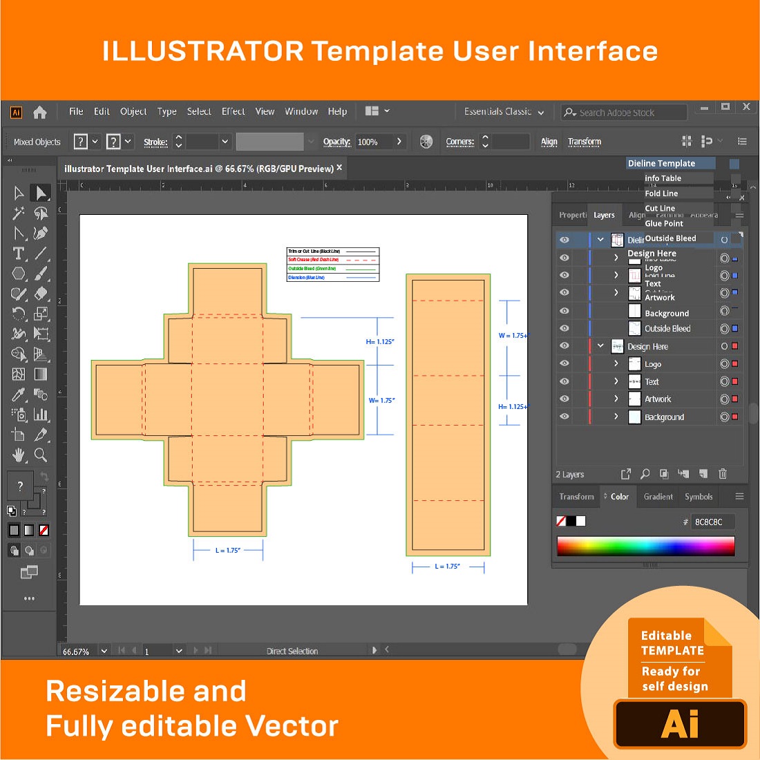 Match Box Carfts, Dieline Template, SVG, EPS, PDF, DXF, Ai, PNG, JPEG preview image.