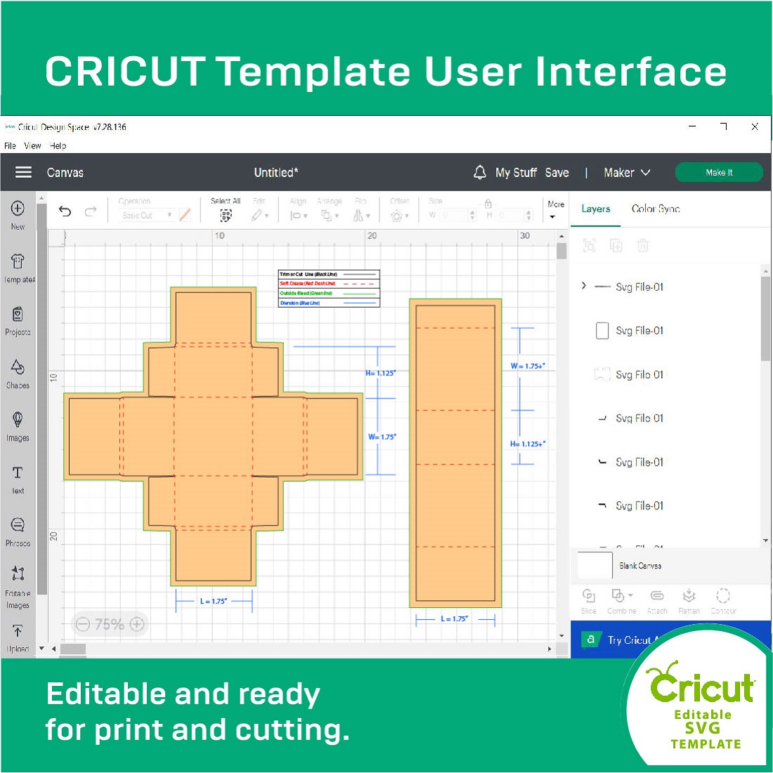 Screen shot of the cricut template user interface.