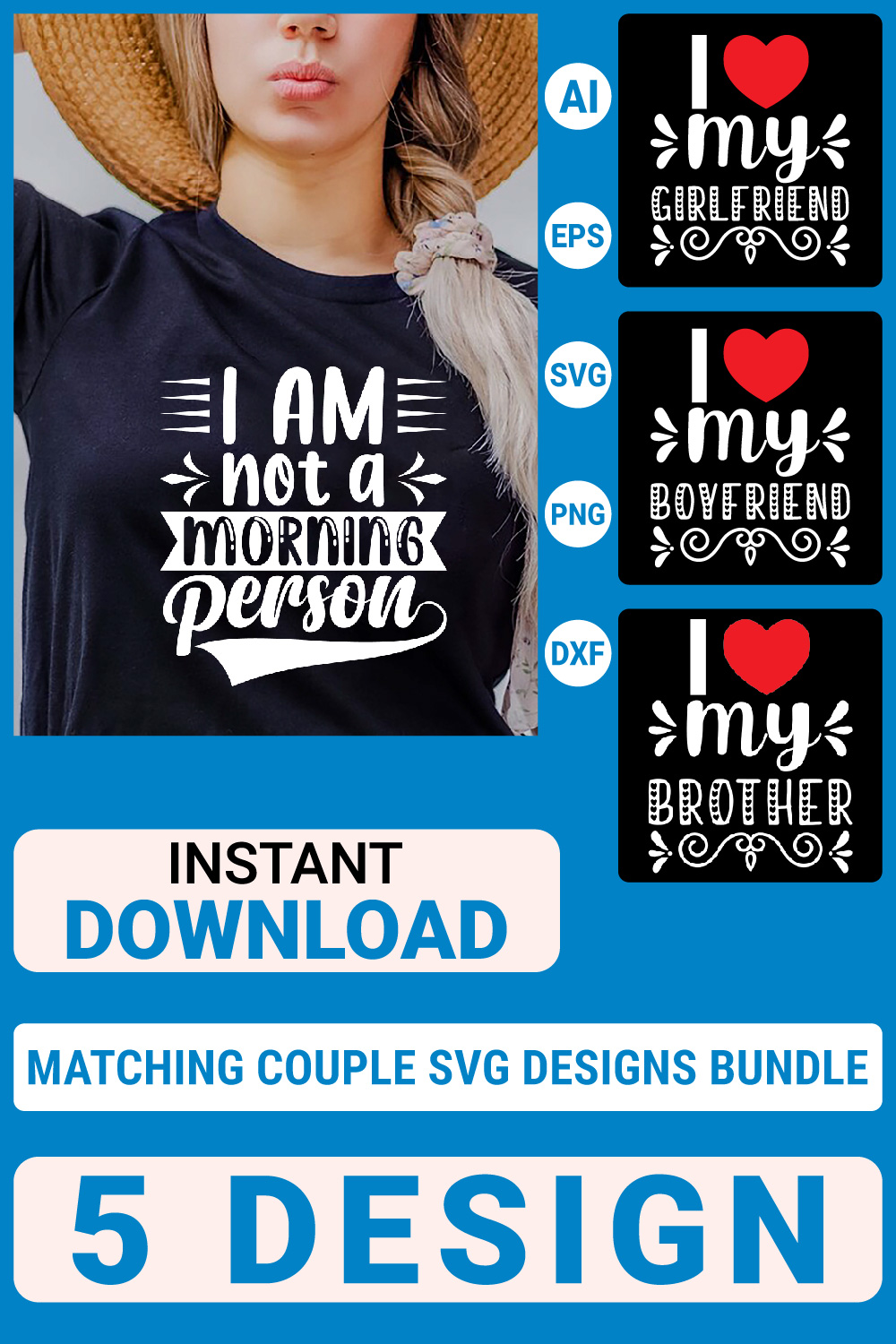 Matching Couple Svg T-Shirt Designs Bundle, Couple Quotes typography Graphic T-shirt Collection pinterest preview image.