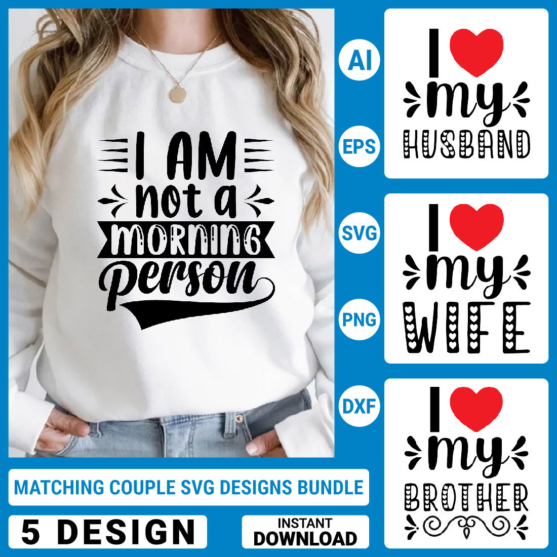 Matching Couple Svg T-Shirt Designs Bundle, Couple Quotes typography Graphic T-shirt Collection cover image.