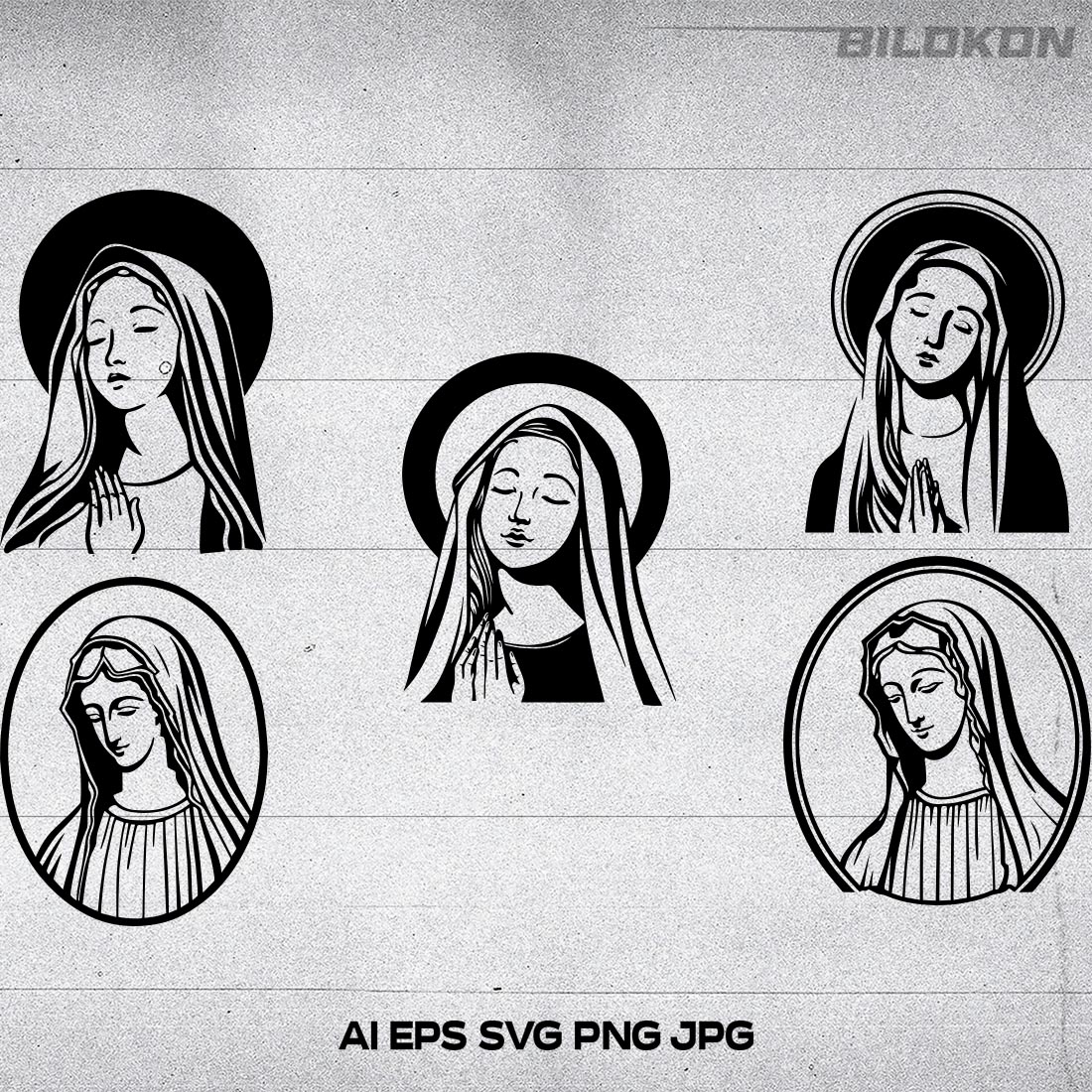 Virgin Mary Vector illustration, SVG Bundle cover image.