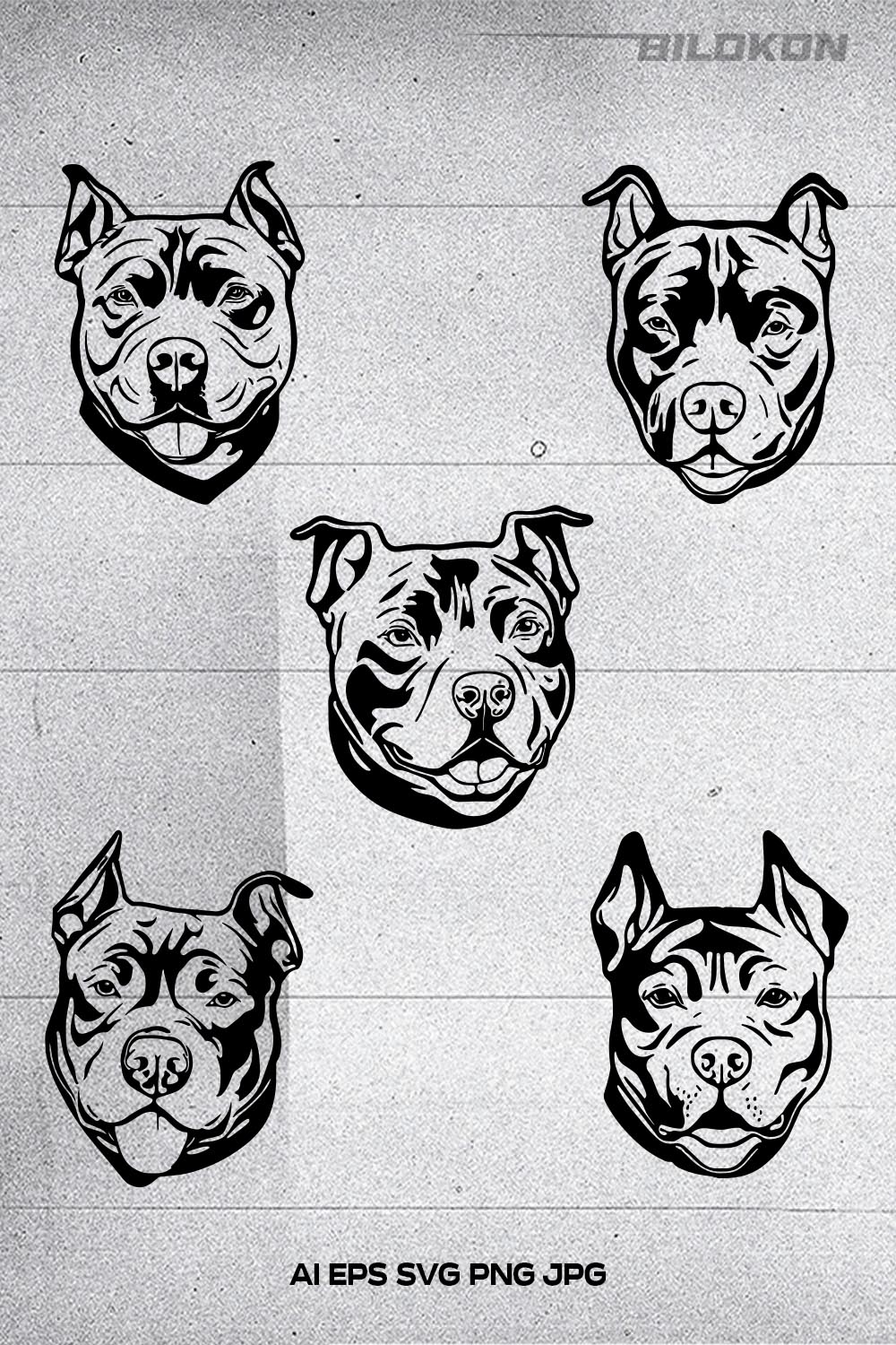 Pitbull dog face, SVG, Vector, Illustration pinterest preview image.