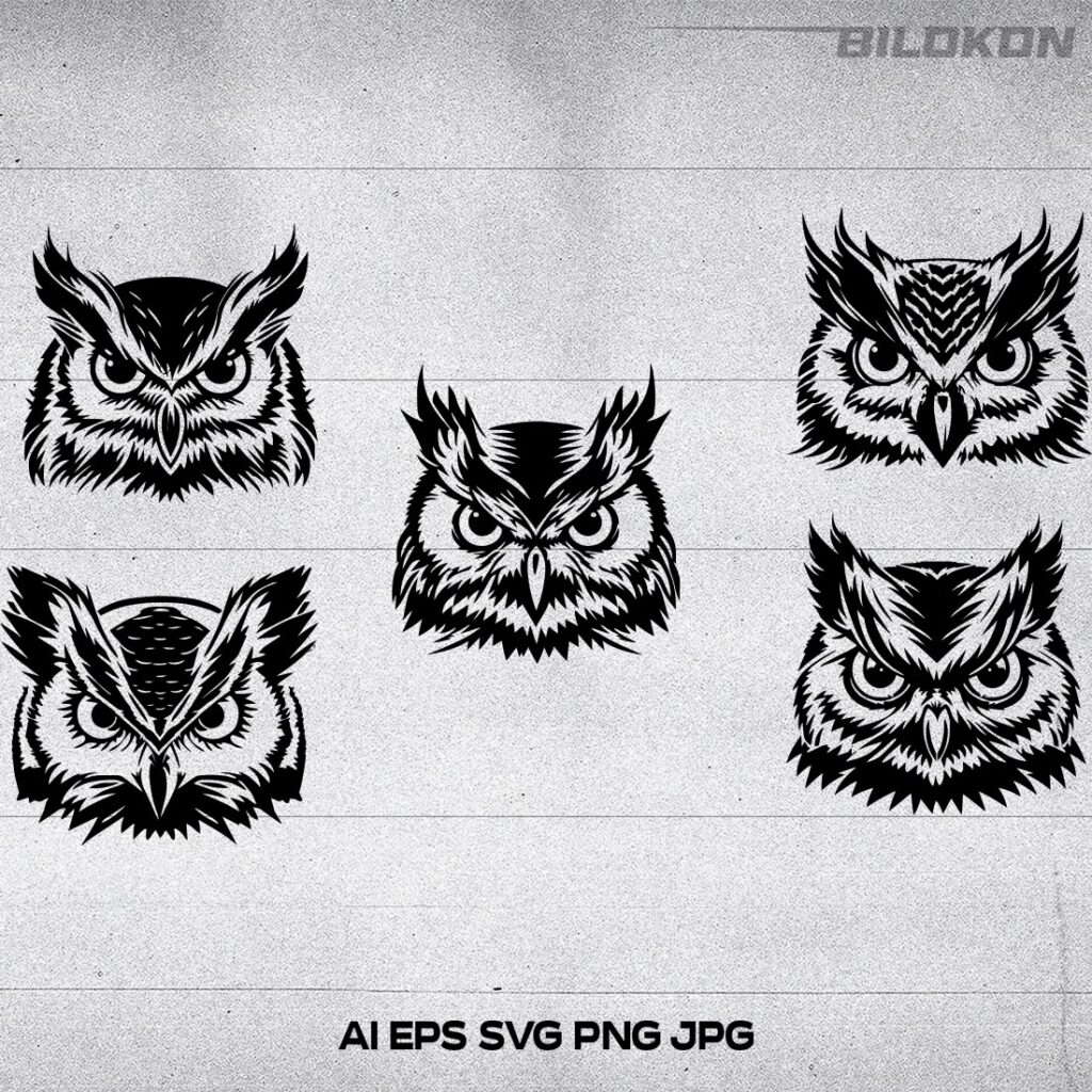 Owl head Vector illustration, SVG BUNDLE - MasterBundles