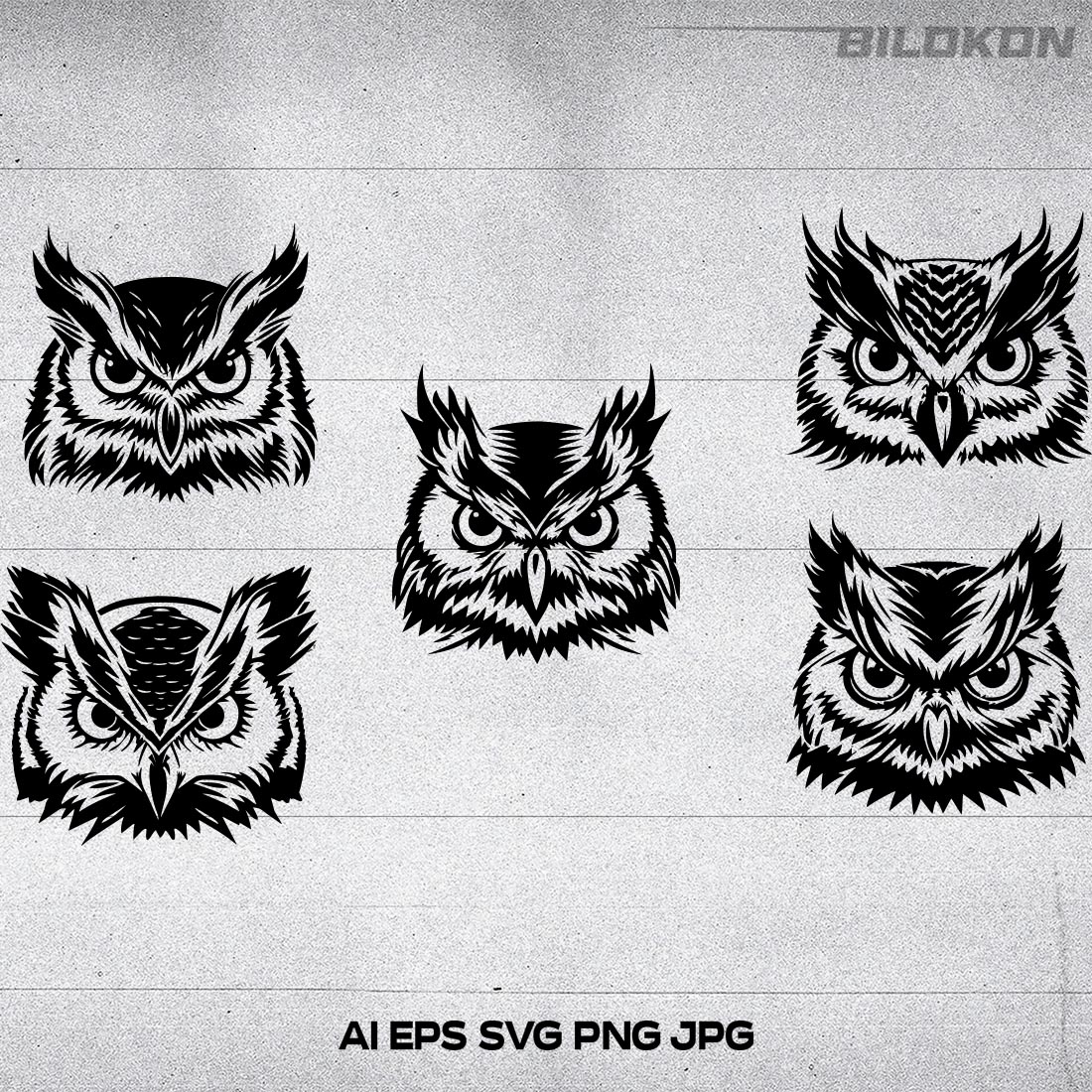 Owl head Vector illustration, SVG BUNDLE cover image.