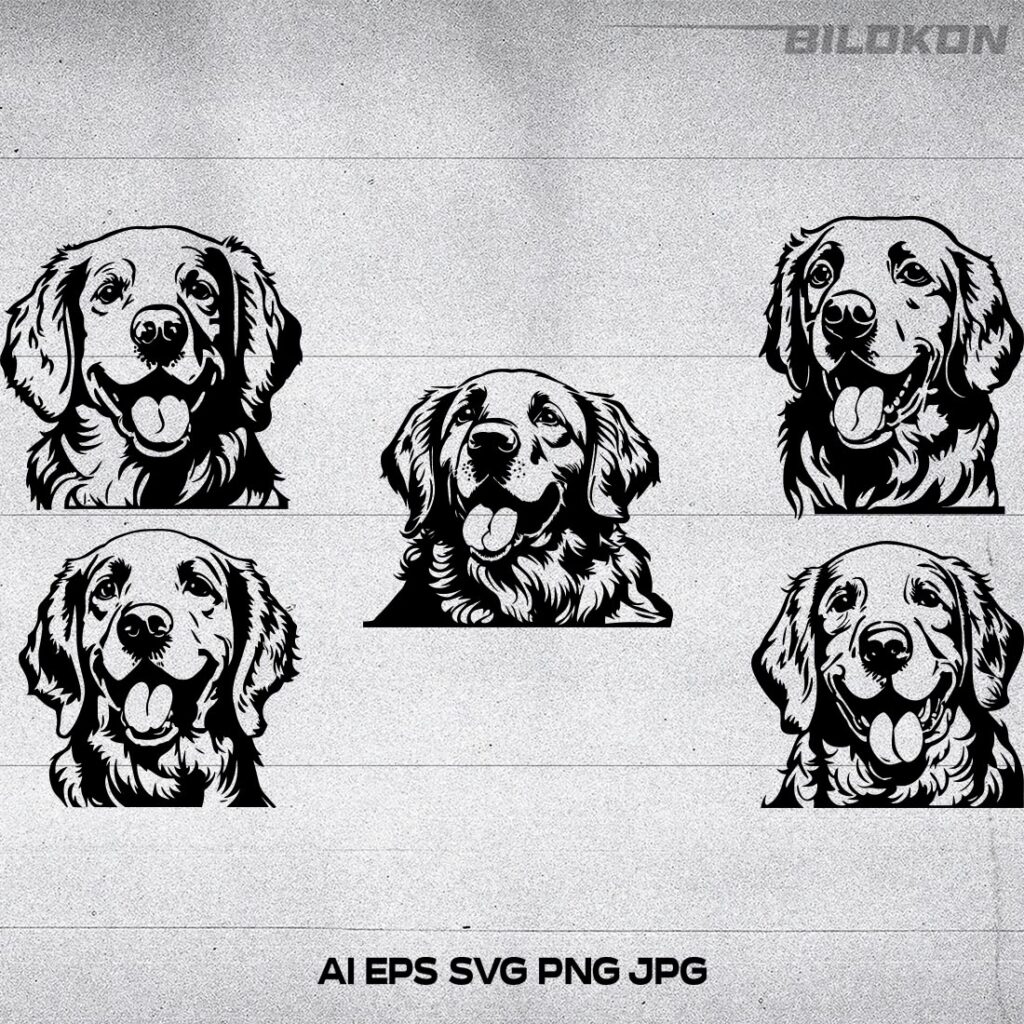 Golden retriever head dog Vector illustration SVG Bundle - MasterBundles