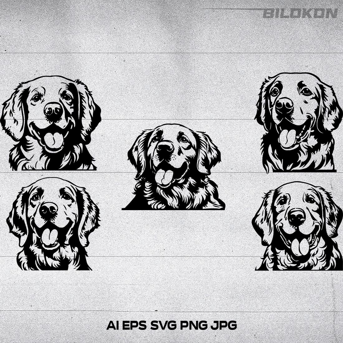 Golden retriever head dog Vector illustration SVG Bundle cover image.