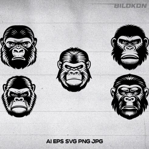Gorilla head, gorilla face icon, SVG, Vector, Illustration cover image.