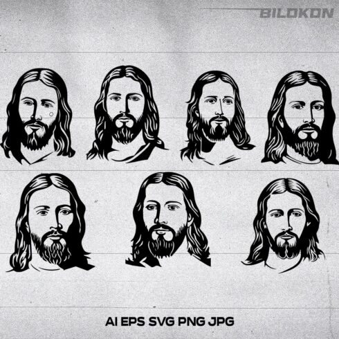 Jesus Vector, Jesus Face illustration , SVG Bundle cover image.