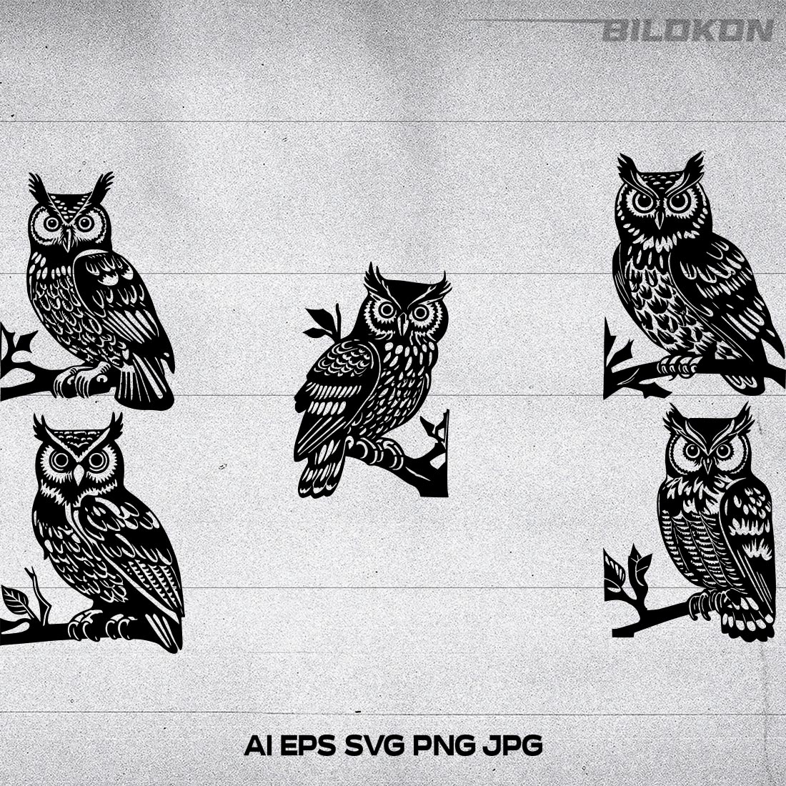Owl sits on a branch Vector Illustration, SVG Bundle cover image.
