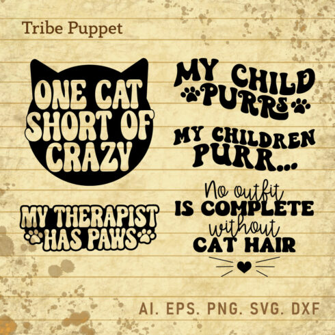 5 Cat Quotes Typography Bundle cover image.