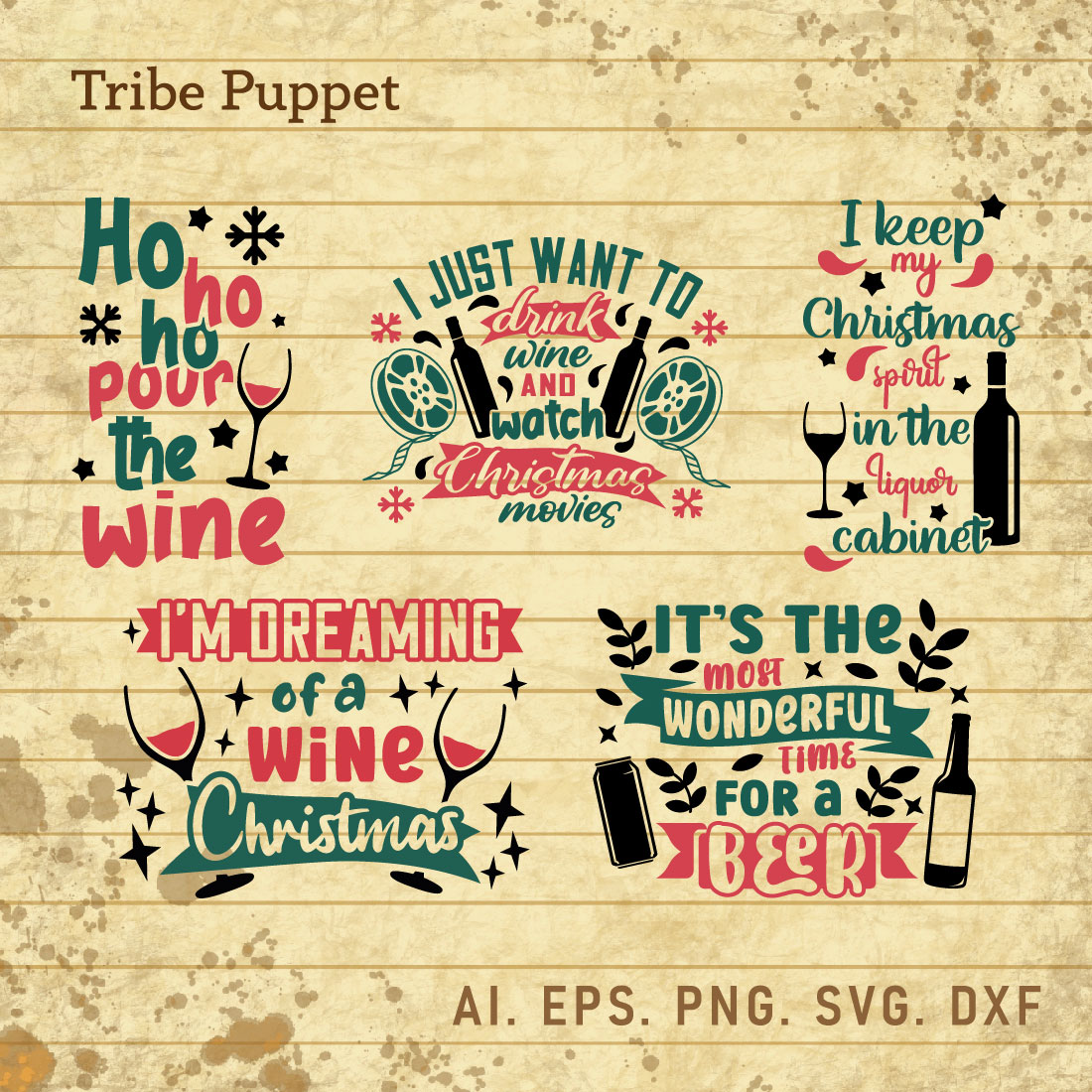 5 Christmas Drinking Quotes Bundle cover image.