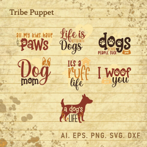 7 Dog Quotes Typography Bundle cover image.