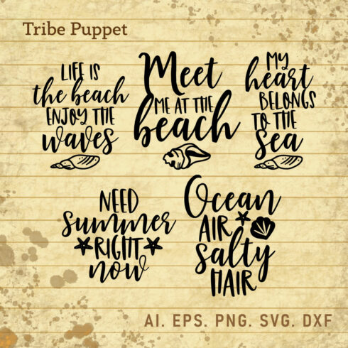 5 Beach Quotes Typography cover image.
