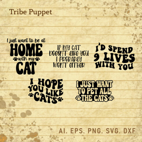 5 Cat Quotes Typography Bundle cover image.