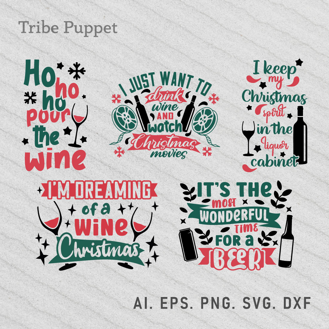 5 Christmas Drinking Quotes Bundle preview image.