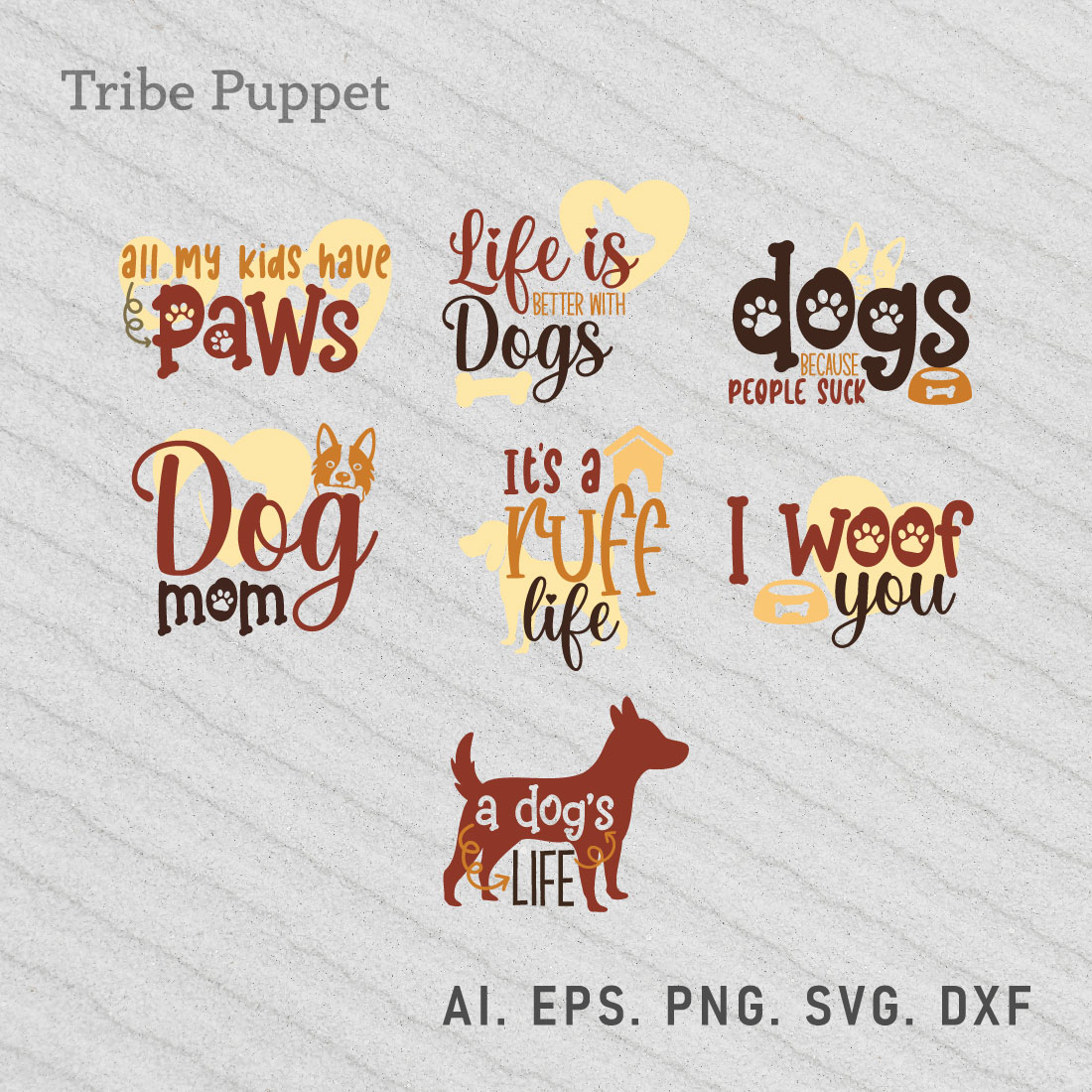 7 Dog Quotes Typography Bundle preview image.