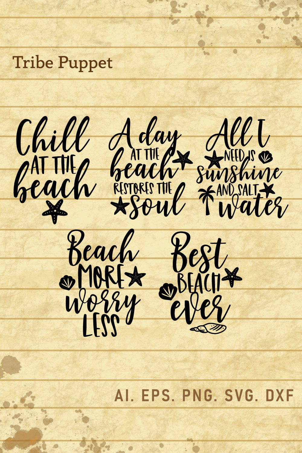 5 Beach Quotes Typography pinterest preview image.
