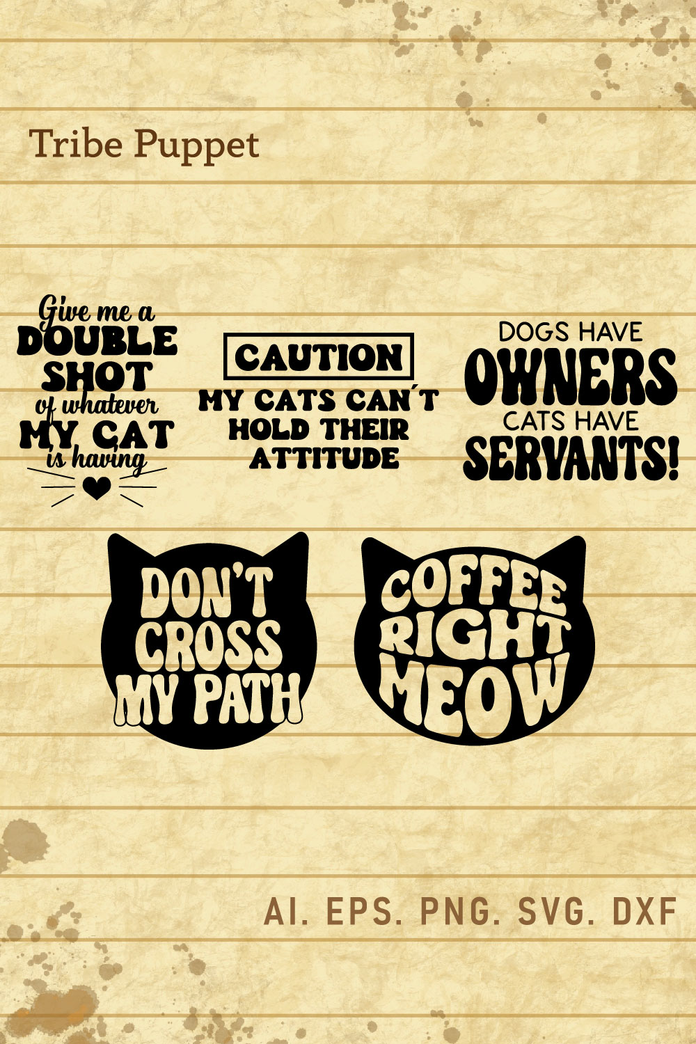 5 Cat Quotes Typography pinterest preview image.