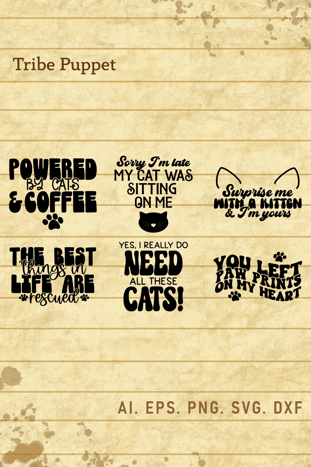 6 Cat Quotes Typography Bundle pinterest preview image.