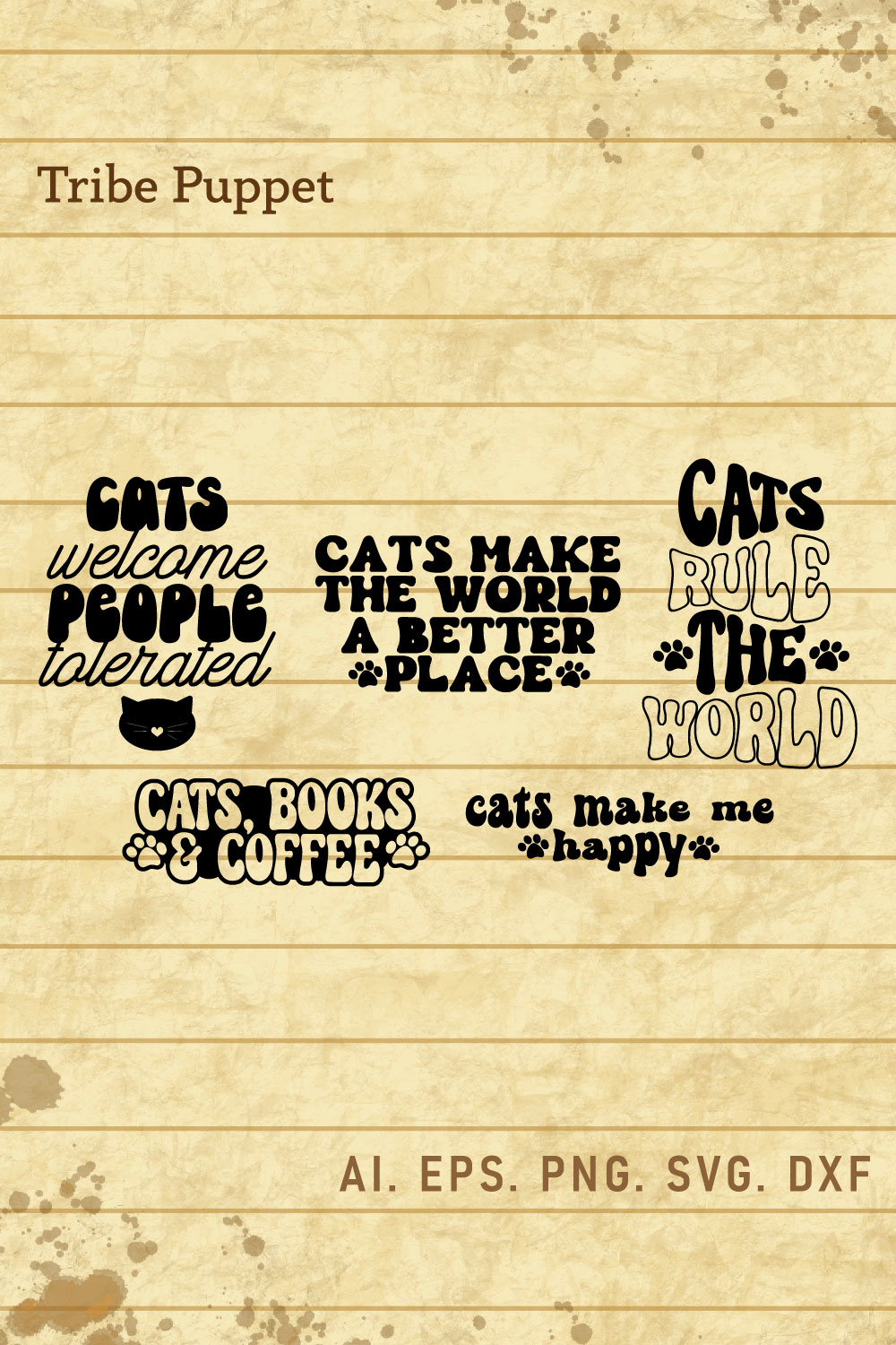 5 Cat Quotes Typography pinterest preview image.