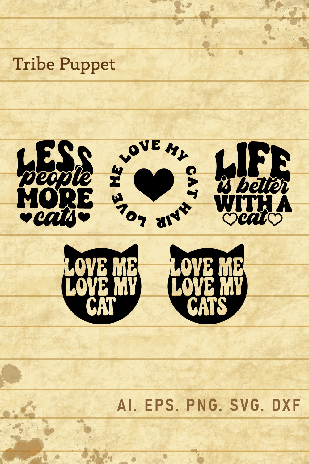 5 Cat Quotes Typography Bundle pinterest preview image.