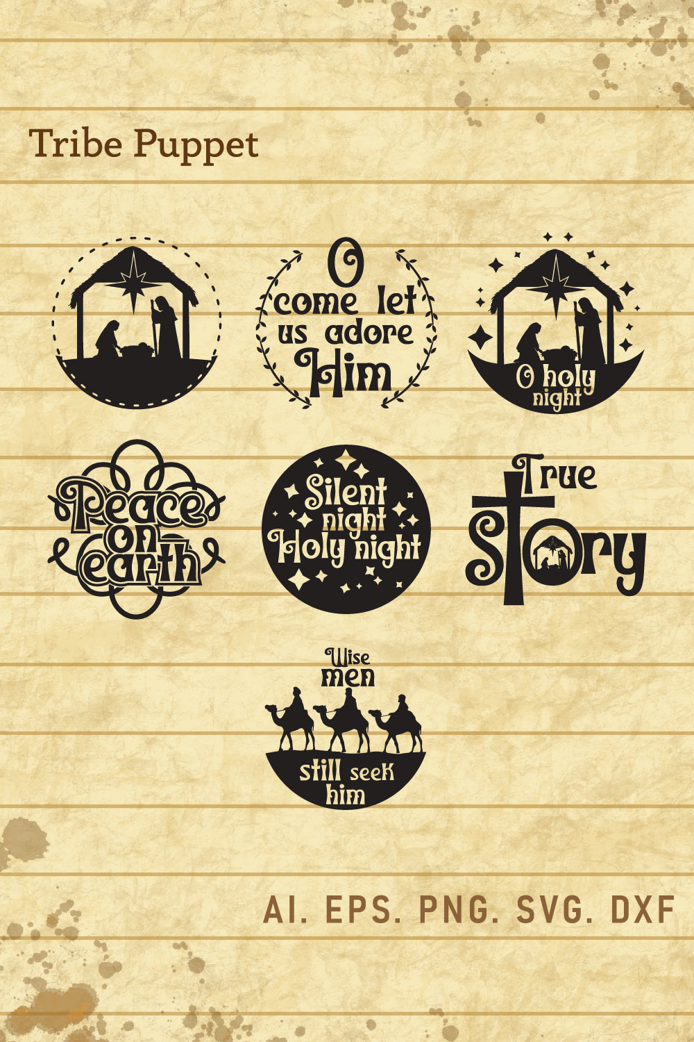 5 Christmas Nativity Typography pinterest preview image.
