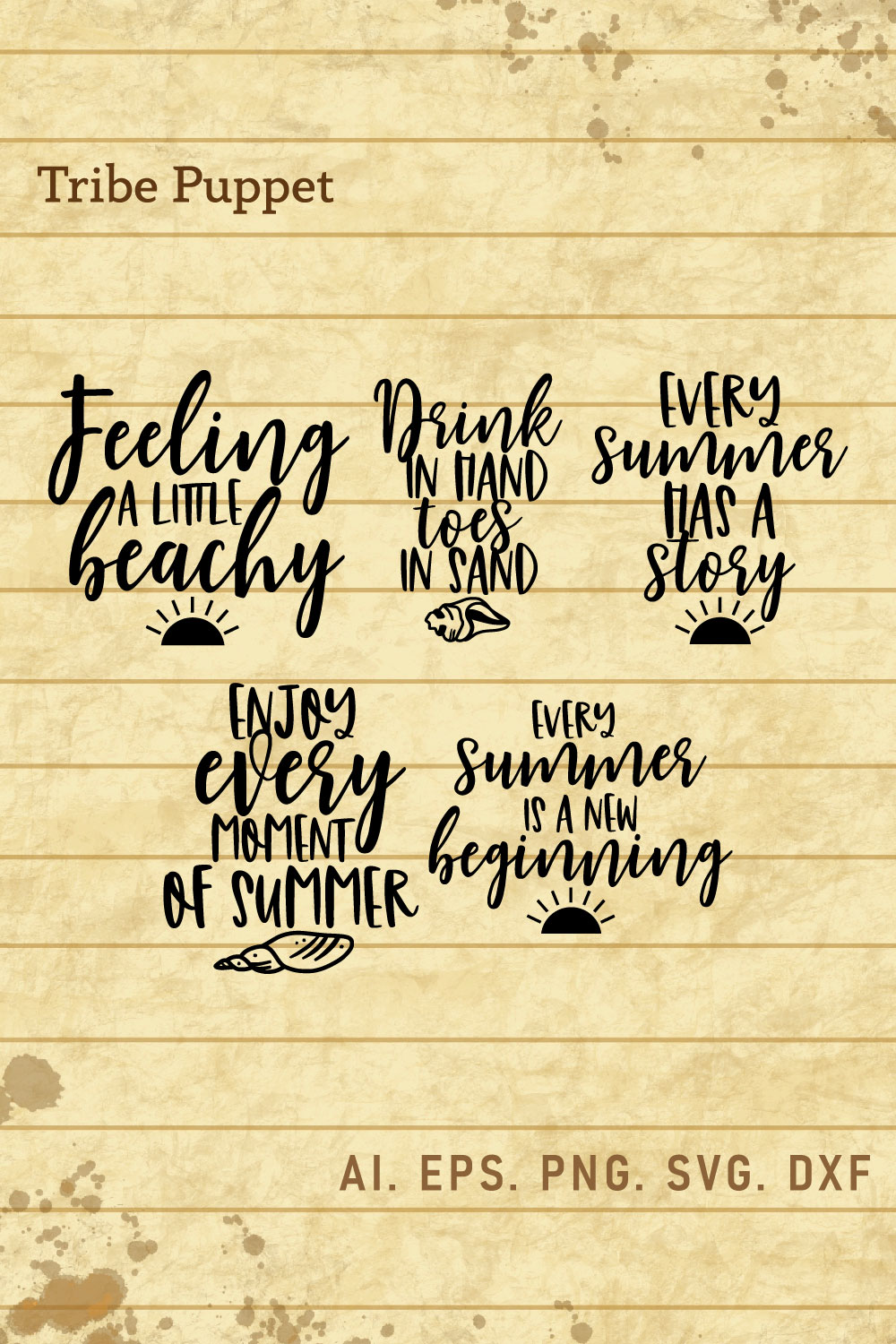 5 Beach Quotes Typography pinterest preview image.